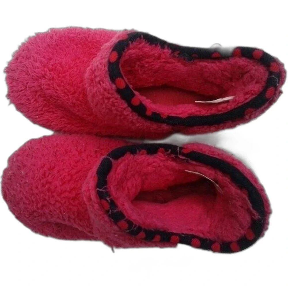 Dearfoams Memory Foam Slippers Girls 13/1 Plush Pile Pink Polka Dot Indoor/Out
